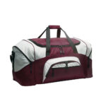 maroon and grey colorblock sport duffel front view