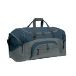navy and dark charcoal colorblock sport duffel front view