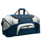 navy and grey colorblock sport duffel front view