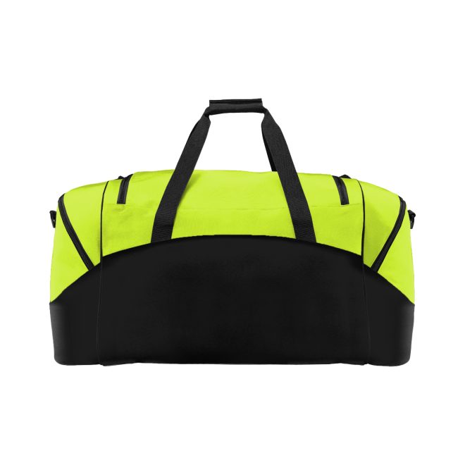 safety yellow and black colorblock sport duffel back view