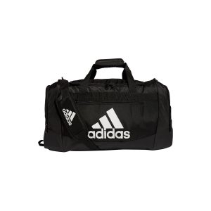 black and white adidas small defender iv duffel front view
