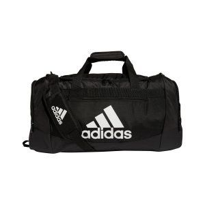 black and white adidas medium defender iv duffel front view