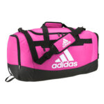 shock pink adidas medium defender iv duffel front view
