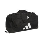 Black adidas Medium Defender 5 Duffel bag, front three-quarters view