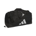 Black/Silver Metallic adidas Medium Defender 5 Duffel bag, front three-quarters view