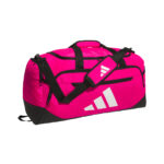 Team Shock Pink adidas Medium Defender 5 Duffel bag, front three-quarters view