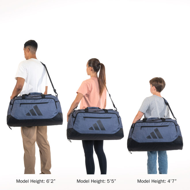 Twill Onix Grey/Black adidas Medium Defender 5 Duffel bag, size examples with models