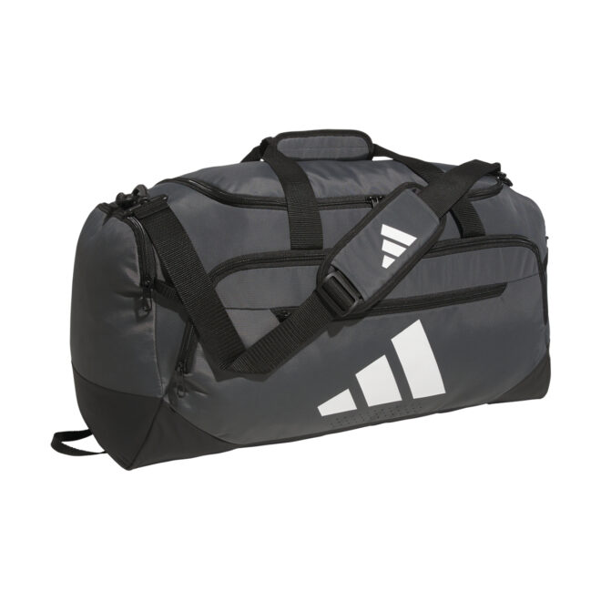 Team Dark Grey adidas Large Defender 5 Duffel bag, front three-quarters view