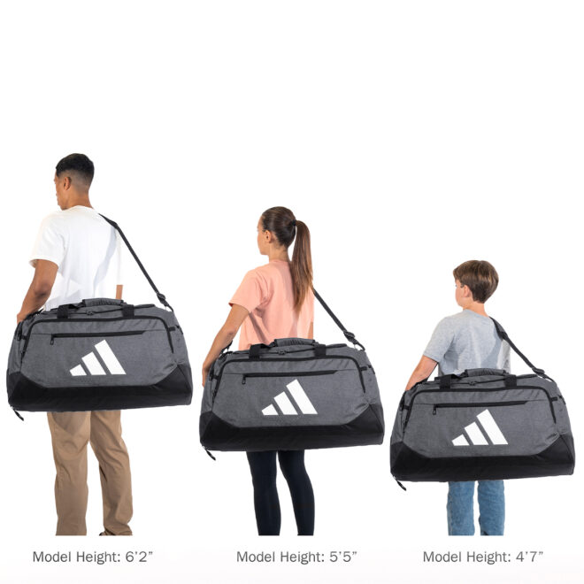 Twill Onix Grey/Black adidas Medium Defender 5 Duffel bag, size examples with models