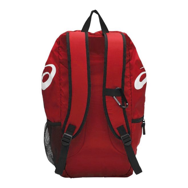 red and black asics gear bag 2.0 back view