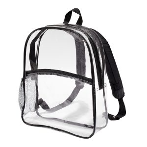 front view of empty port authority clear backpack