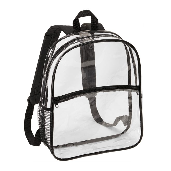 front view of empty port authority clear backpack