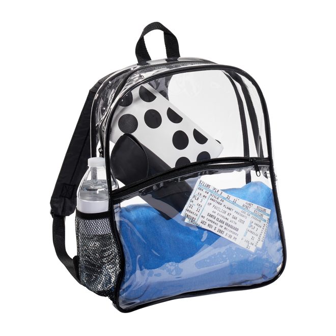 port authority clear backpack filled with necessities front view