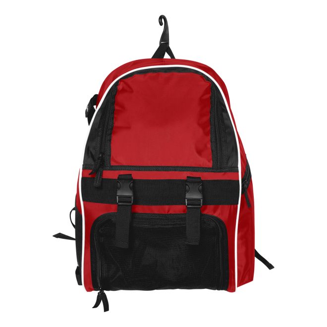 red, black and white champion all sport backpack front view