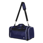 navy, black and white champion all around duffle bag front view
