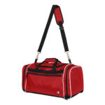 red, black and white champion all around duffle bag front view