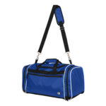 royal, black and white champion all around duffle bag front view