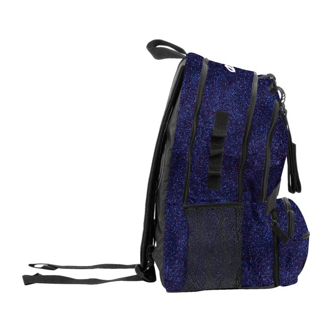 twilight glitter and black champion squad glitter backpack side view