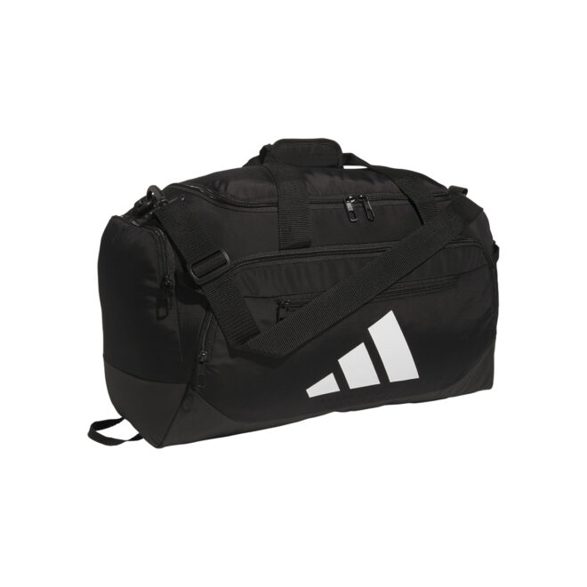 Black adidas Small Defender 5 Duffel bag, front three-quarters view