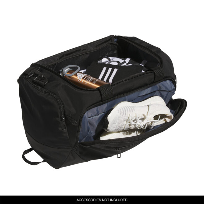 735159 black adidas small defender 5 duffel detail