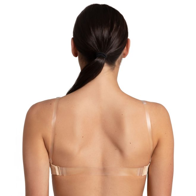 Tan Capezio Adjustable Camisole Bra with Bratek with model - back view 1