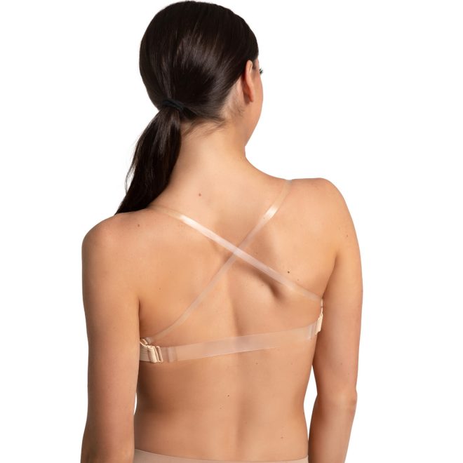 Tan Capezio Adjustable Camisole Bra with Bratek with model - back view 2