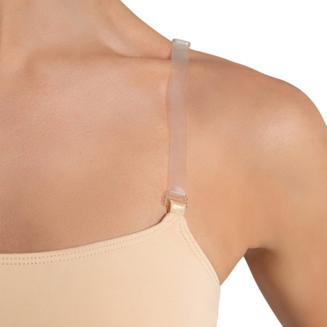 Tan Capezio Adjustable Camisole Bra with Bratek with model - front view detail