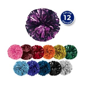 12 color options of solid metallic dance pom
