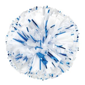 white and royal custom plastic and glitter show pom