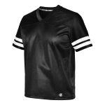 black with two white stripes on sleeves champion fan jersey front view