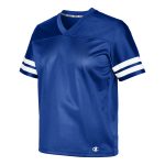 royal with two white stripes on sleeves champion fan jersey front view