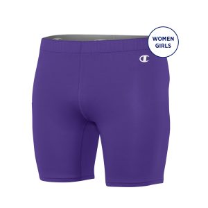women and girls champion compression short purple front view