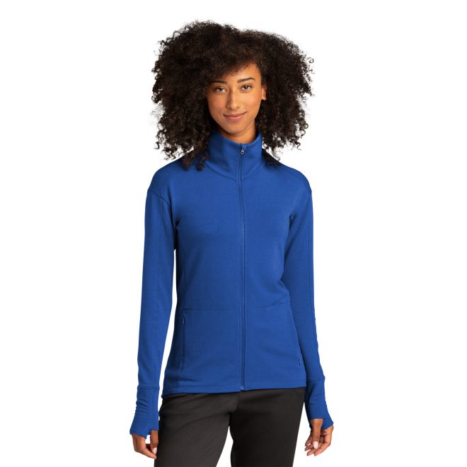 women true royal sport tek sport wick flex jacket front view on model