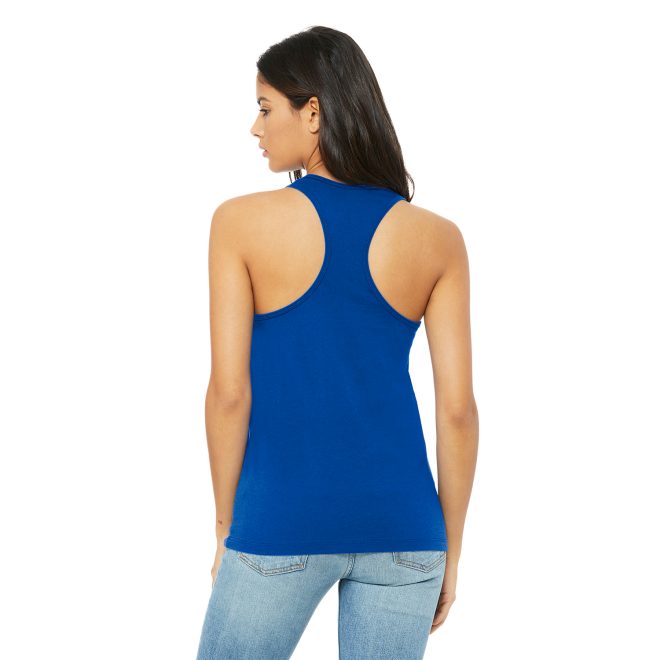 true royal bella canvas racerback tank back view on model