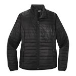 black packable puffy jacket front view