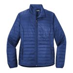 cobalt blue packable puffy jacket front view