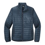 regatta blue, river blue packable puffy jacket front view