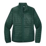 tree green, marine green packable puffy jacket front view