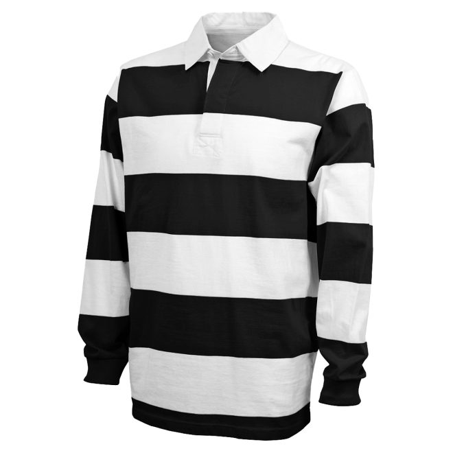 black and white charles river classic rugby shirt front view