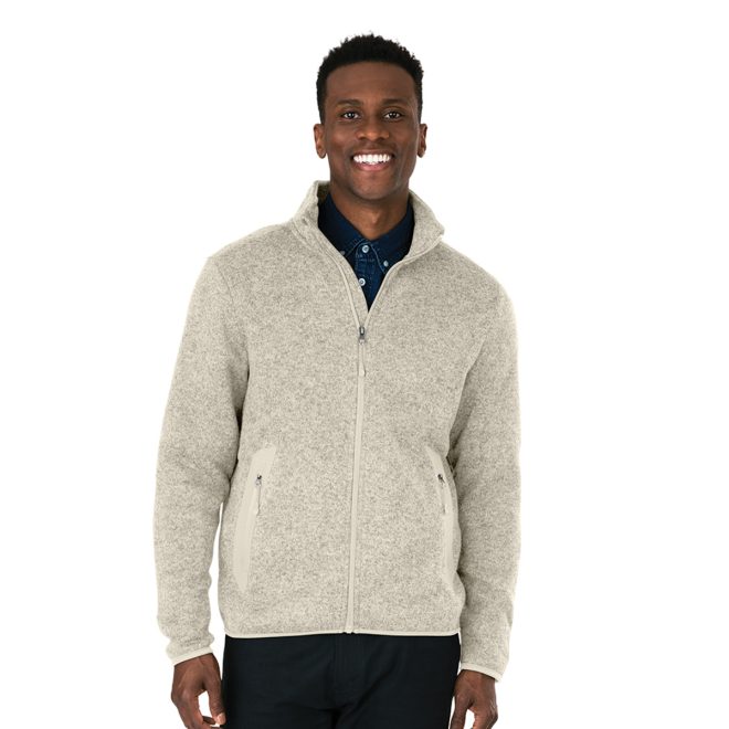 men oatmeal charles river heathered fleece jacket front view on model