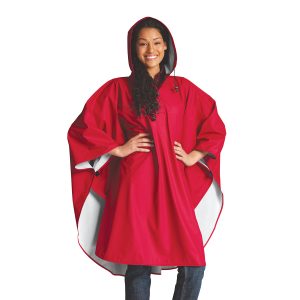 red charles river pacific poncho front view on model