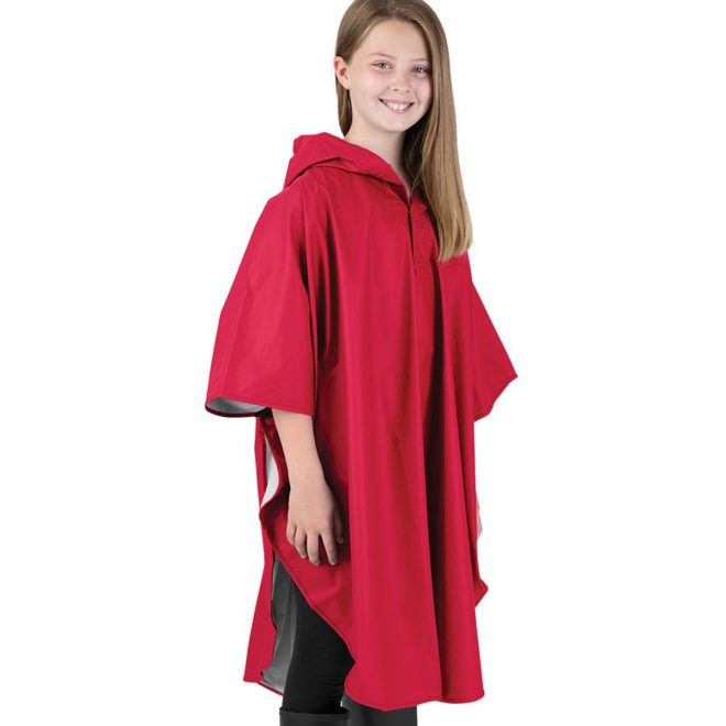 red charles river pacific poncho 3/4 view on child model