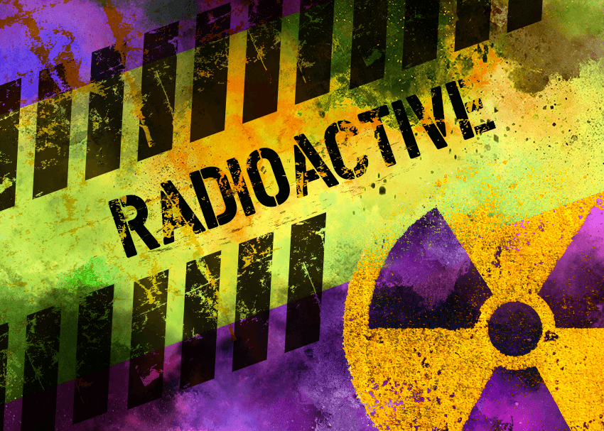 Radioactive title card with stripes and radioactive symbol