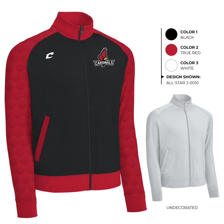 JFZJ2 custom jacket example showing decorated design, colors used, and undecorated jacket