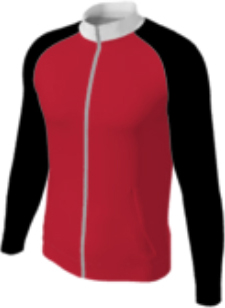 red JFZJ2 custom jacket option 0010 with black raglan sleeves and white collar