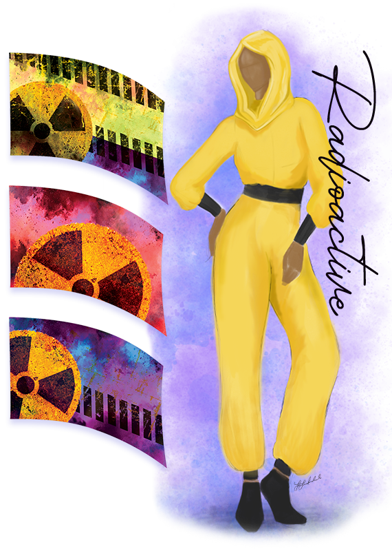 Fashion drawing of the Radioactive themes custom uniform and flags.