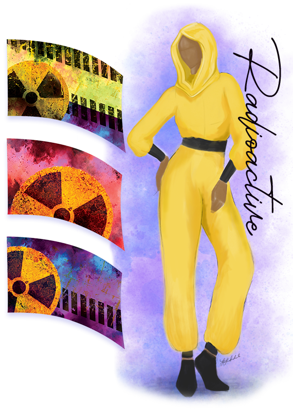 Fashion drawing of the Radioactive themes custom uniform and flags.