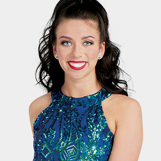 young woman in a custom sequin show choir uniform