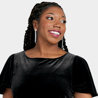 young lady in an elegant custom black concert dress