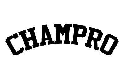 the word champro in black showing an arc font layout